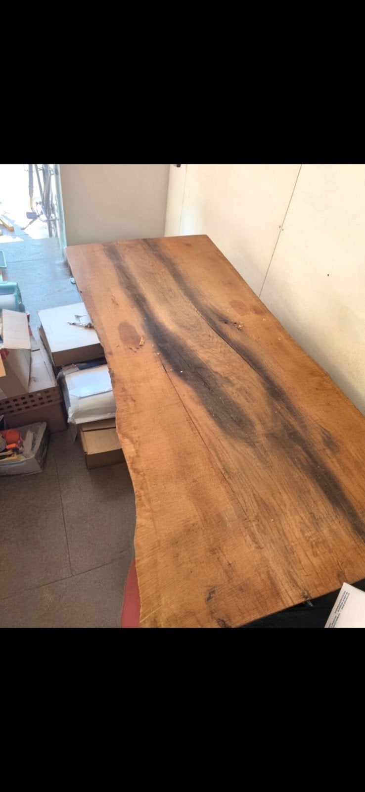 Massief eiken boomstamblad 10cm dik, 370cm lang, Huis en Inrichting, Tafels | Eettafels, Ophalen of Verzenden