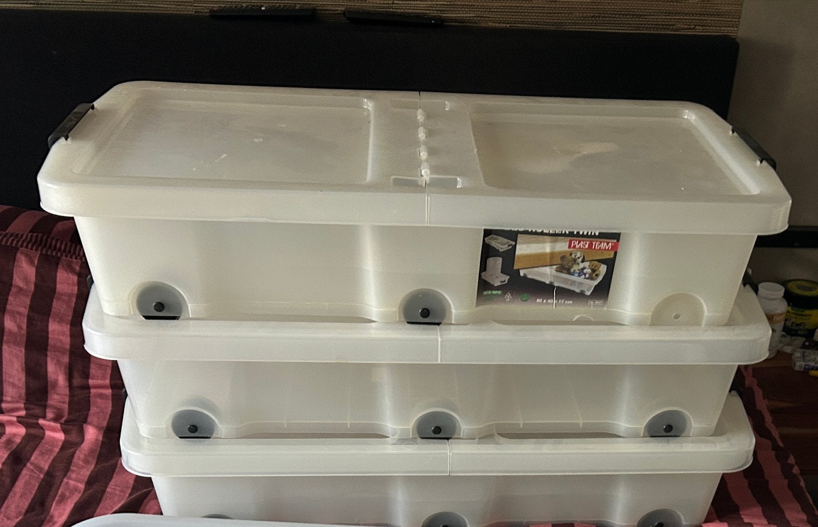 4 x Bed Roller Twin op wielen - opbergboxen onder bed, Huis en Inrichting, Woonaccessoires | Kisten, Ophalen, Gebruikt, 50 tot 100 cm
