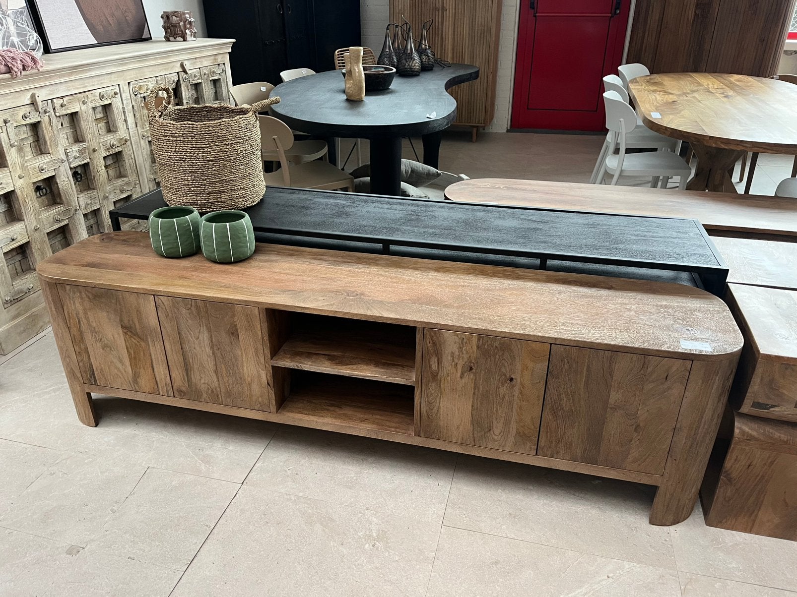 Magazijn leegverkoop nieuw tv meubel mangohout massief actie, Hout, Nieuw, Ophalen of Verzenden, Info@wkhome.nl