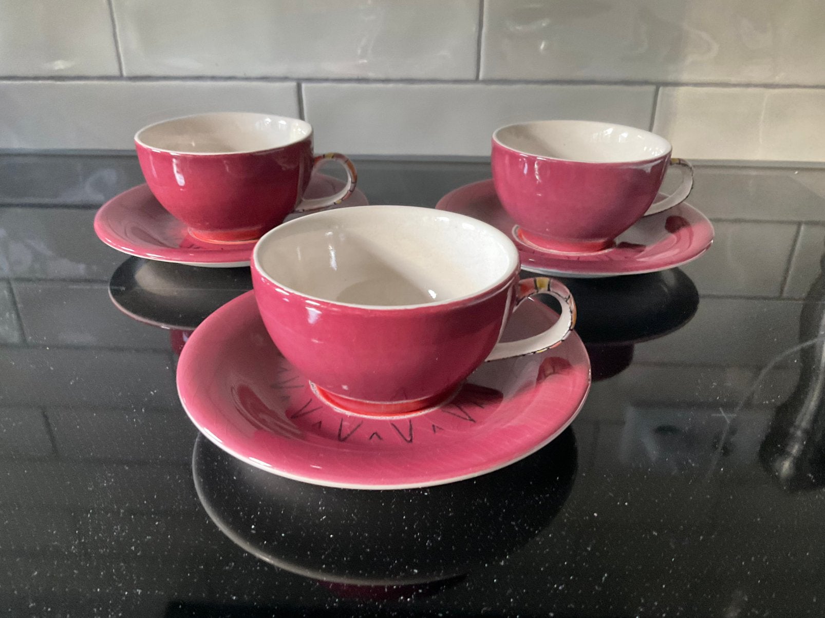 Fairtrade Artesa kop en schotels, geglazuurd aardewerk (3), Huis en Inrichting, Ophalen of Verzenden, Zo goed als nieuw, Overige stijlen