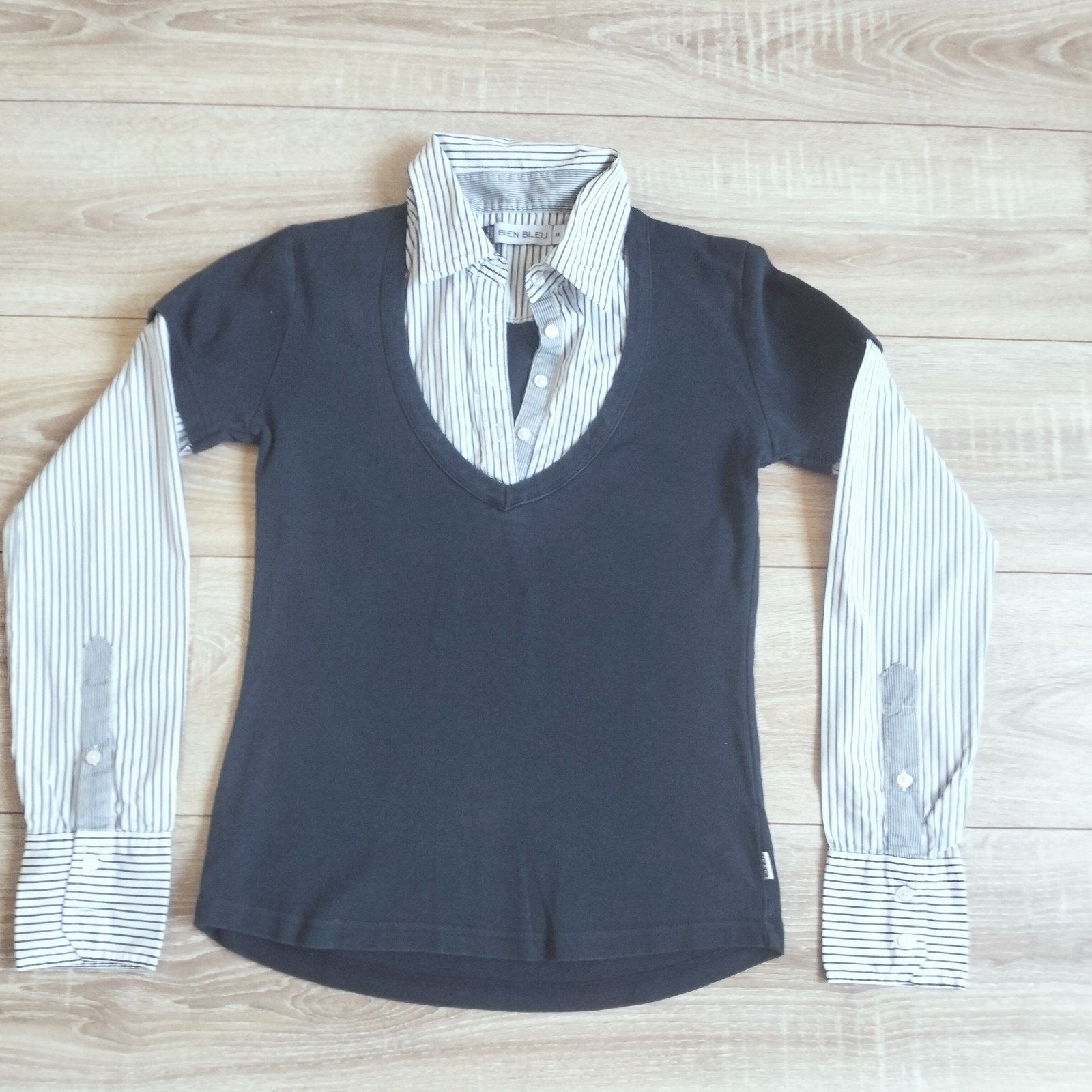 BIEN BLEU shirt met blouse mt m blauw wit in nette staat, Maat 38/40 (M), Blauw, Ophalen of Verzenden, Gedragen