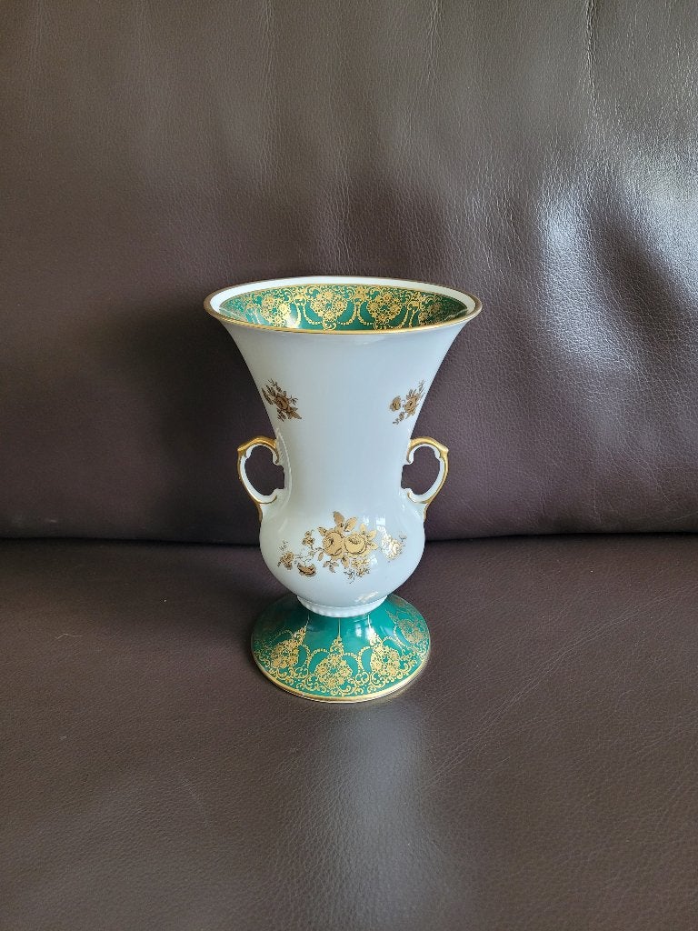 Vintage porseleinen kelkvaas met oren van Edelstein Bavaria, Ophalen of Verzenden, Zo goed als nieuw, Groen