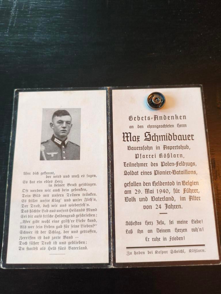 Bidprent WOII Max Schmidbauer - 29-5-40 België!!, Ophalen of Verzenden