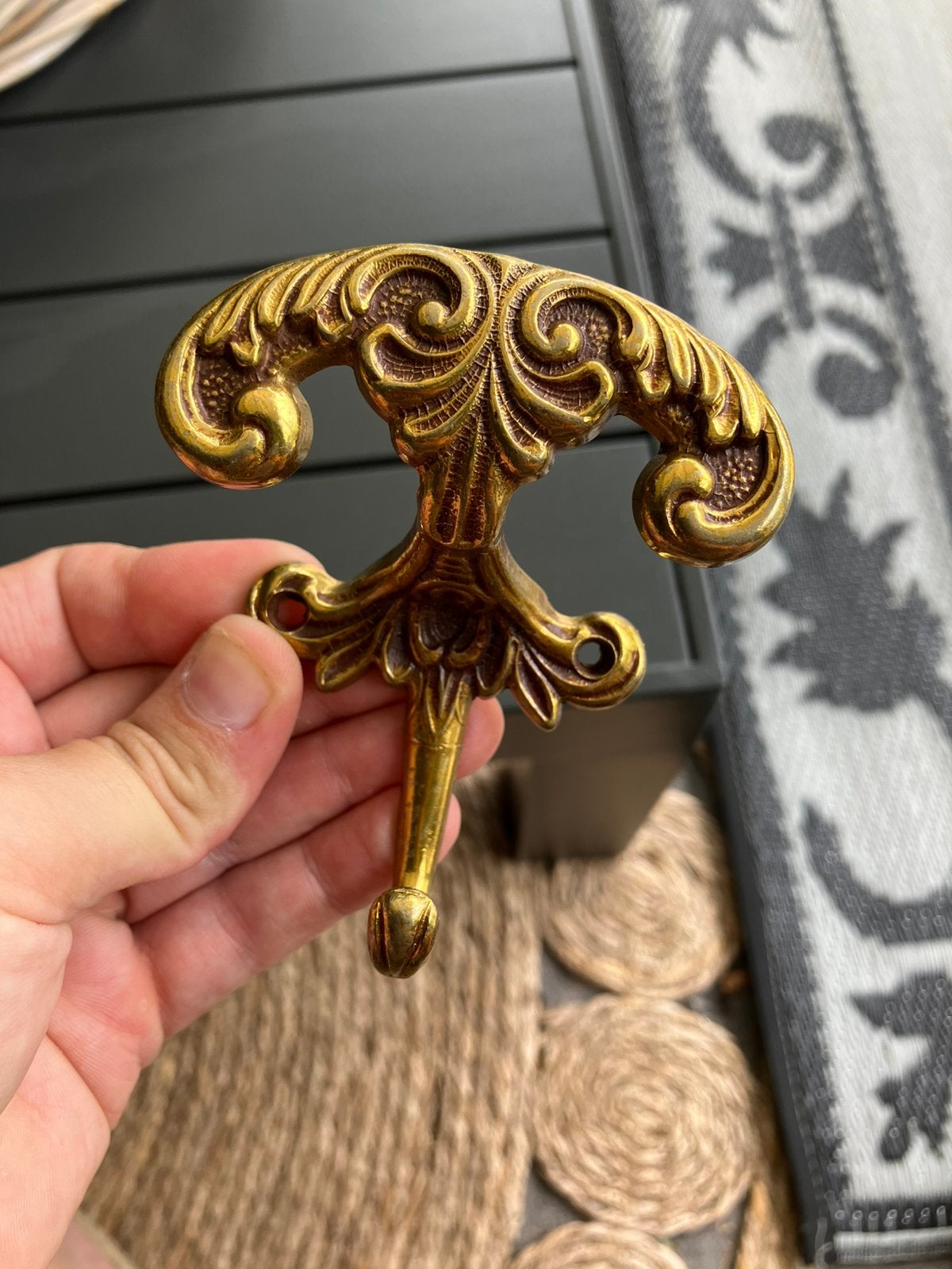Wandhaak kapstok vintage brocante goud kleur haak muurhaak, Ophalen of Verzenden