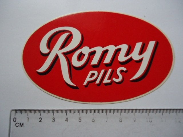 sticker oud ROMY PILS bier logo horeca cafe bar retro, Ophalen of Verzenden, Zo goed als nieuw, Bedrijf of Vereniging
