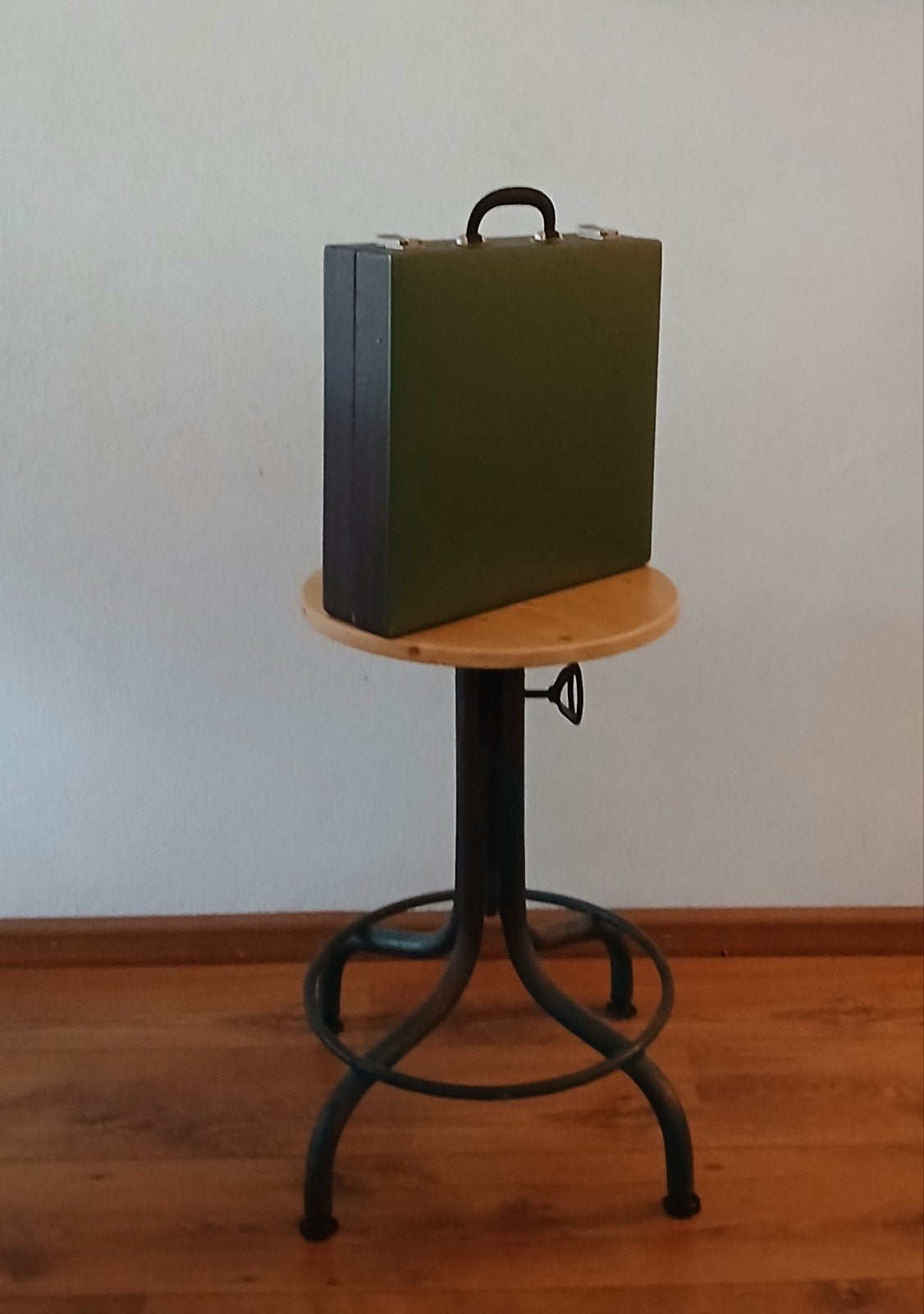 Vintage Lp Koffer Groen/ Bruin, Ophalen of Verzenden, Huis en Inrichting