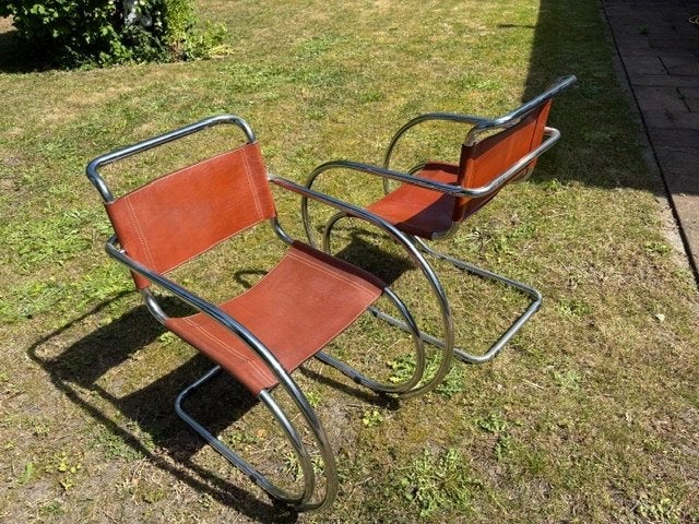 MR20 vrijdragende stoelen van Mies van der Rohe voor Fasem, Ophalen, Gebruikt, 75 tot 100 cm, Mid Century
