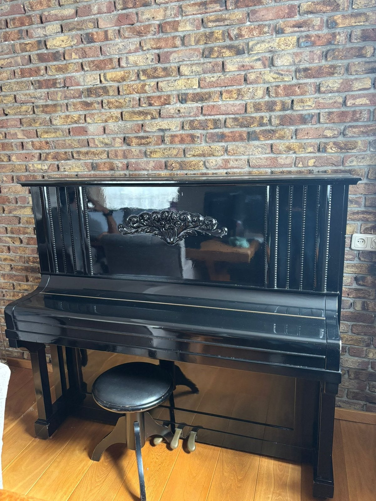 Zwarte piano met kruk, Ophalen, Gebruikt, Zwart, Piano