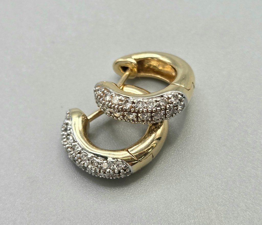 Vintage gouden klapcreolen ca. 0.50 ct diamanten. 2025/596, Hangers, ., Ophalen of Verzenden, Zo goed als nieuw