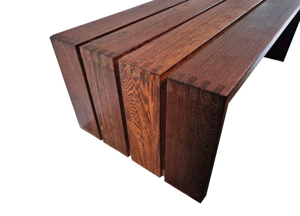 Prachtig vintage massief wenge design slat bench side table, Ophalen, Gebruikt, Hout