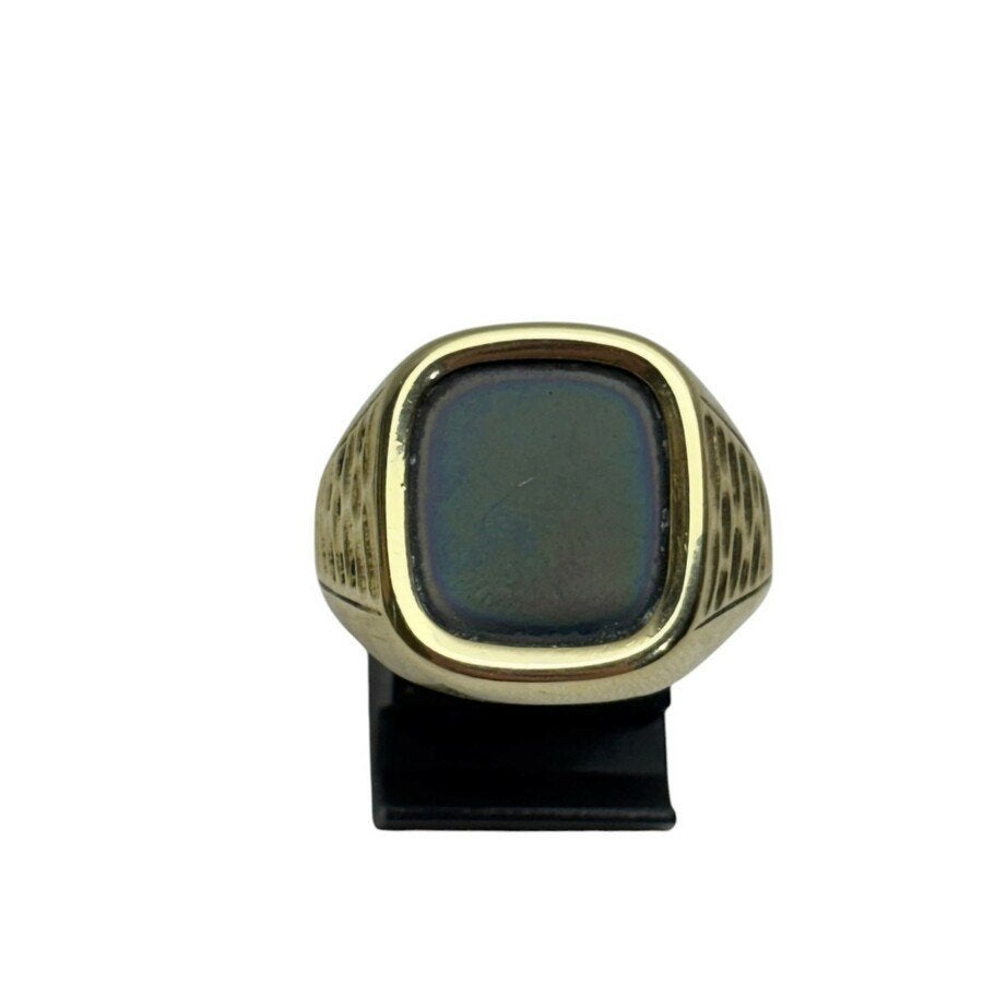 Zegelring met zwarte onyx en reliëf in 14k goud, 20 of groter, Met edelsteen, Zwart, Heer