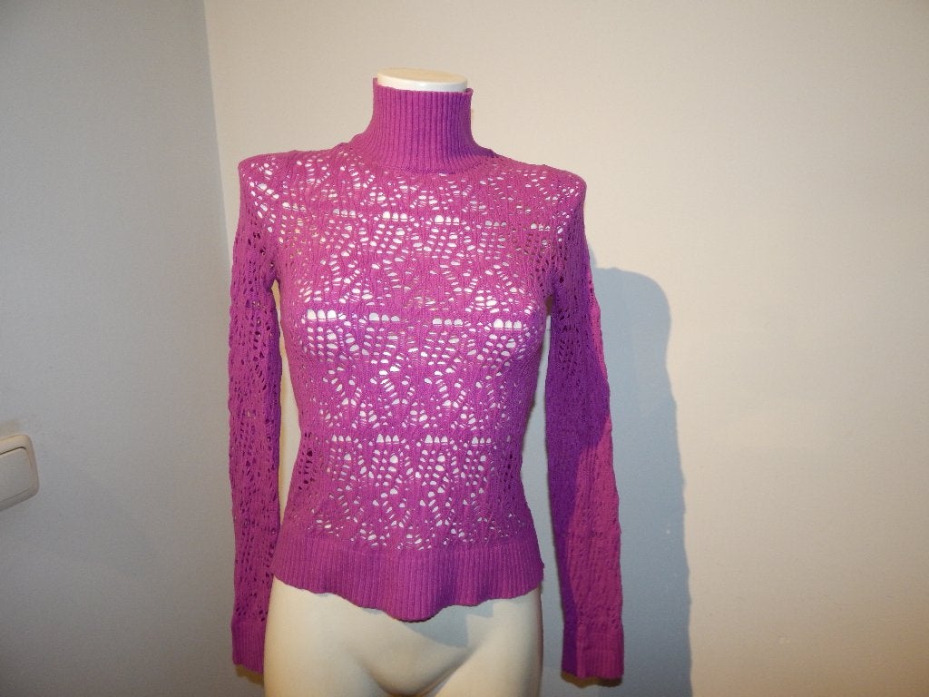 Versus Versace vintage trui open gewerkt kolletje paars I44, Maat 38/40 (M), Verzenden, Paars, Zo goed als nieuw