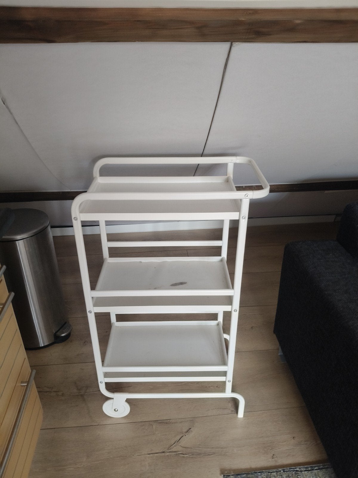 Wit metalen serveerwagen/trolley met 3 planken, Ophalen of Verzenden, Gebruikt