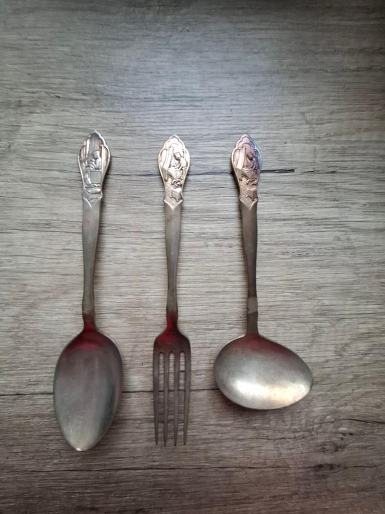 Antiek vintage oud bestek kinderbestek couvert kindercouvert, Antiek en Kunst, Ophalen of Verzenden