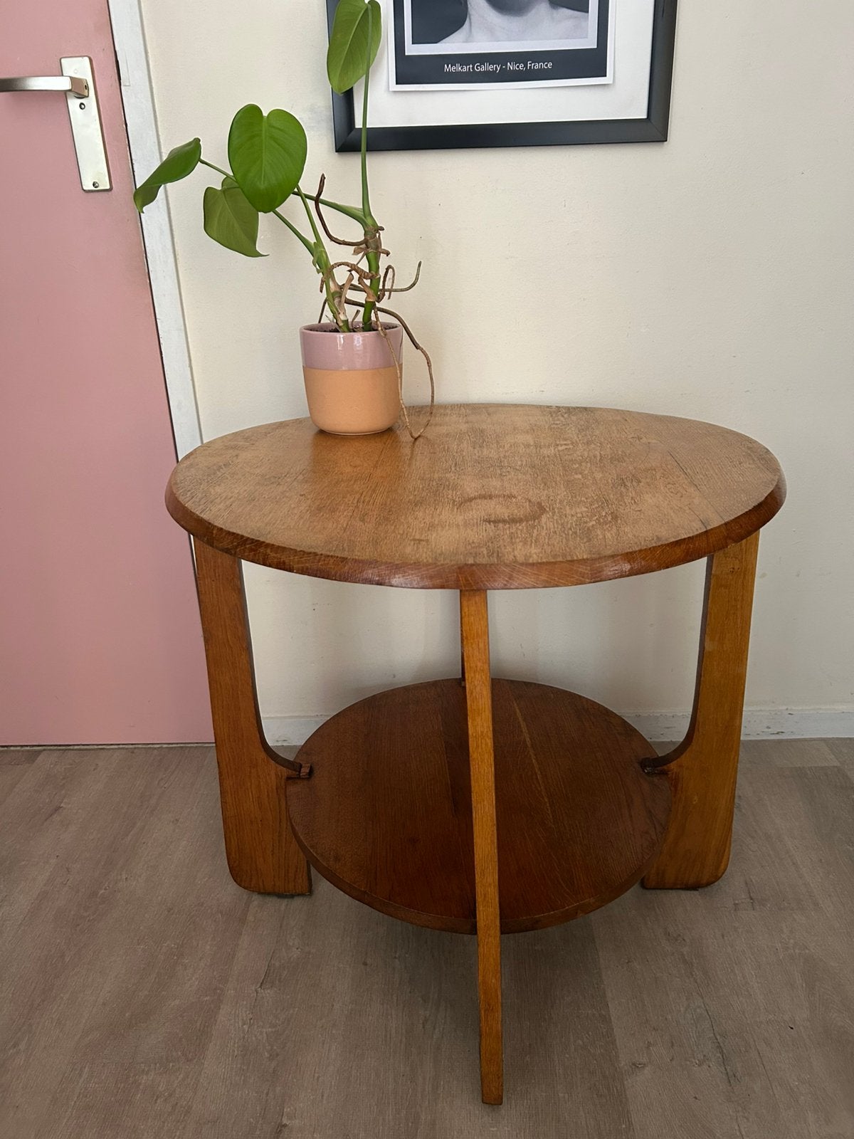Originele Art Deco eiken ronde tafel Nederland ca. 1925–1935, Huis en Inrichting, Tafels | Salontafels, Ophalen, 100 tot 150 cm
