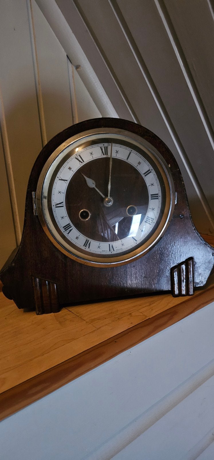 Antieke houten schoorsteenklok met Romeinse cijfers, Ophalen
