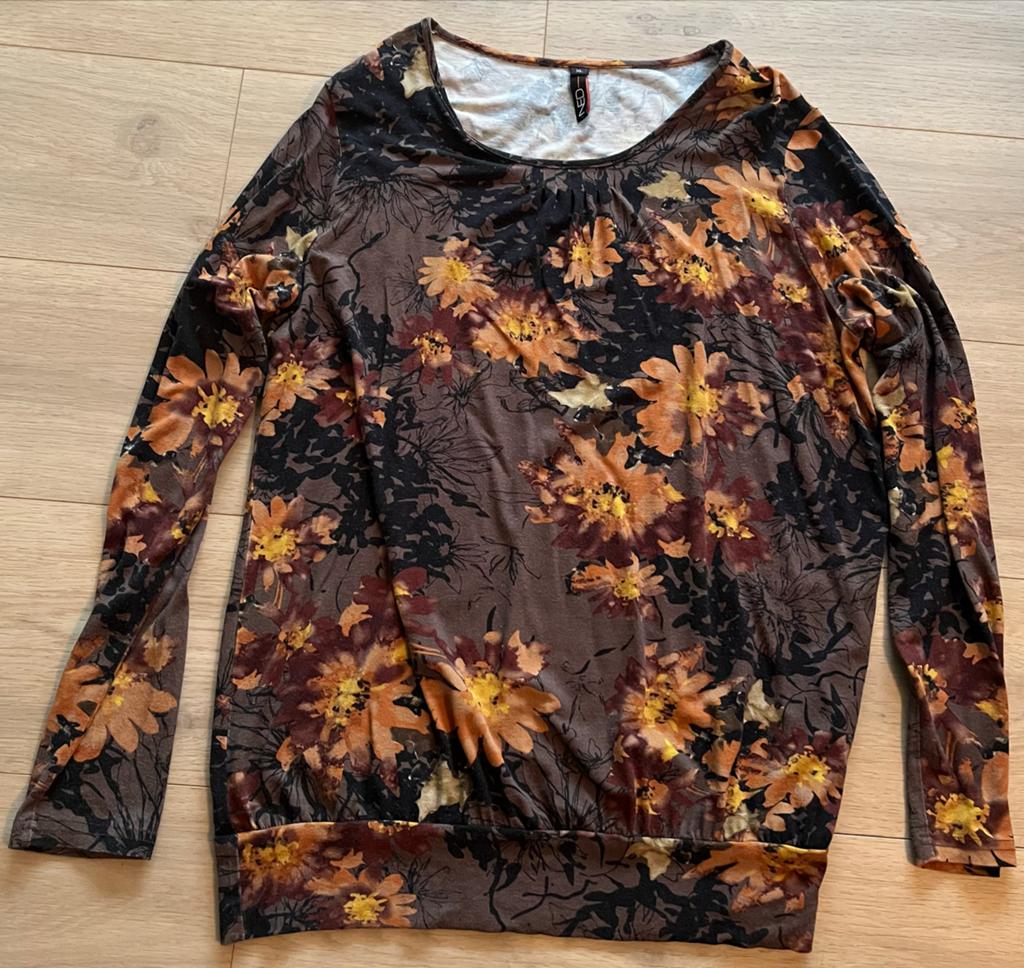 NED bloemenprint shirt met lange mouwen - Maat XL, Kleding | Dames, Tops, Bruin, Maat 46/48 (XL) of groter, Ophalen of Verzenden