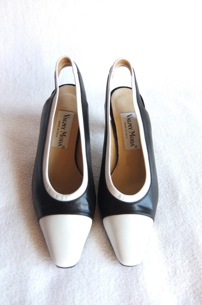 Valmy Moda designer slingbacks zwart / wit maat 36, Pumps, Zwart, Ophalen of Verzenden, Zo goed als nieuw