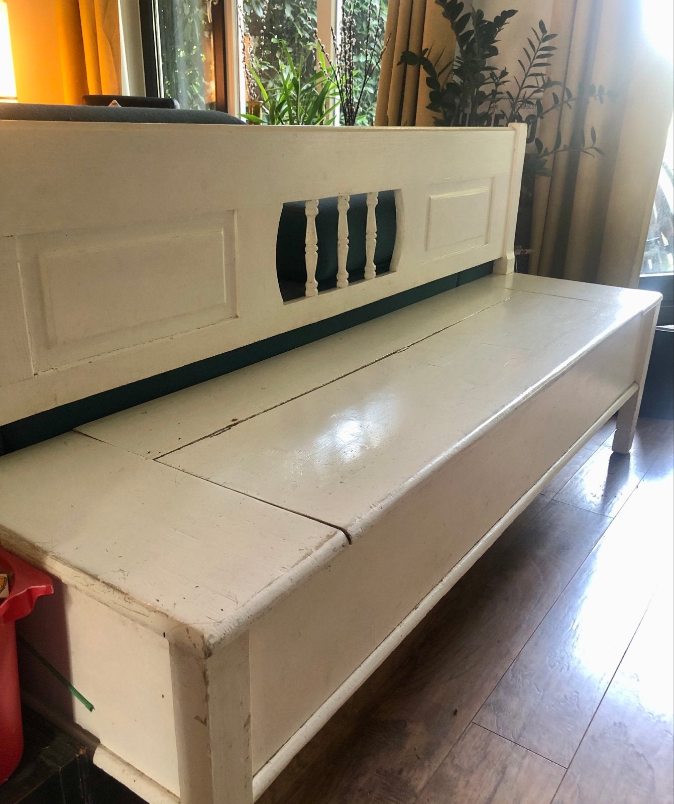 Stevige houten klepbank met veel opbergruimte, Gebruikt, Minder dan 75 cm, 150 tot 200 cm, Driepersoons