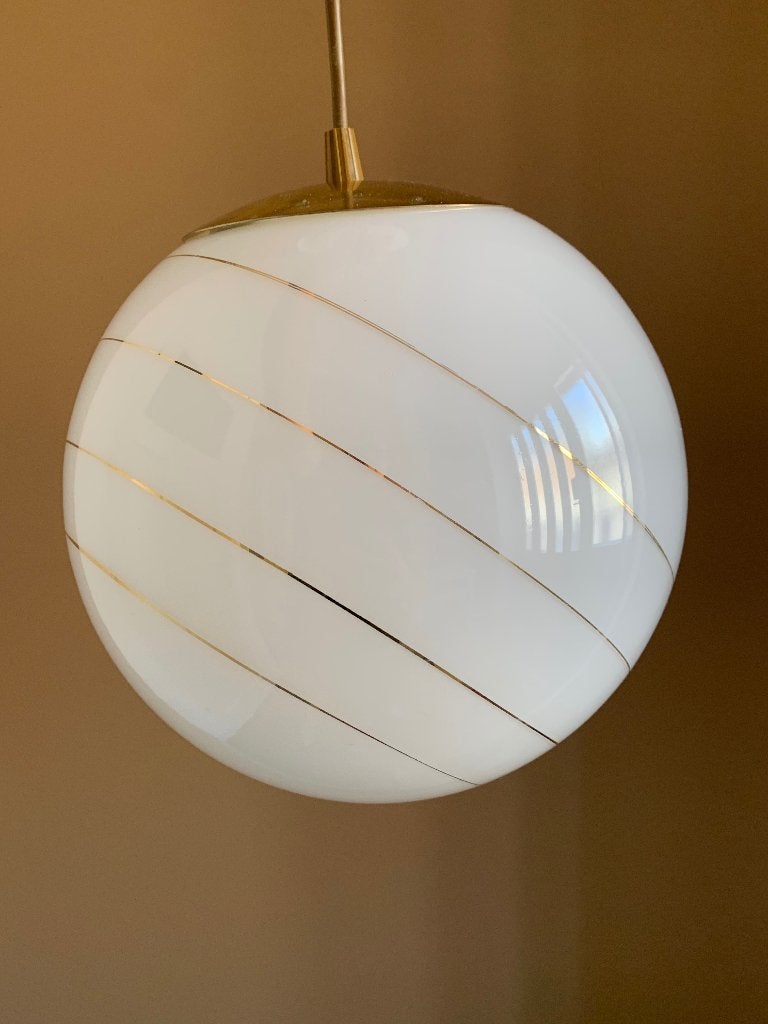 Mooie witte vintage bollamp, Ophalen of Verzenden, Zo goed als nieuw, Glas