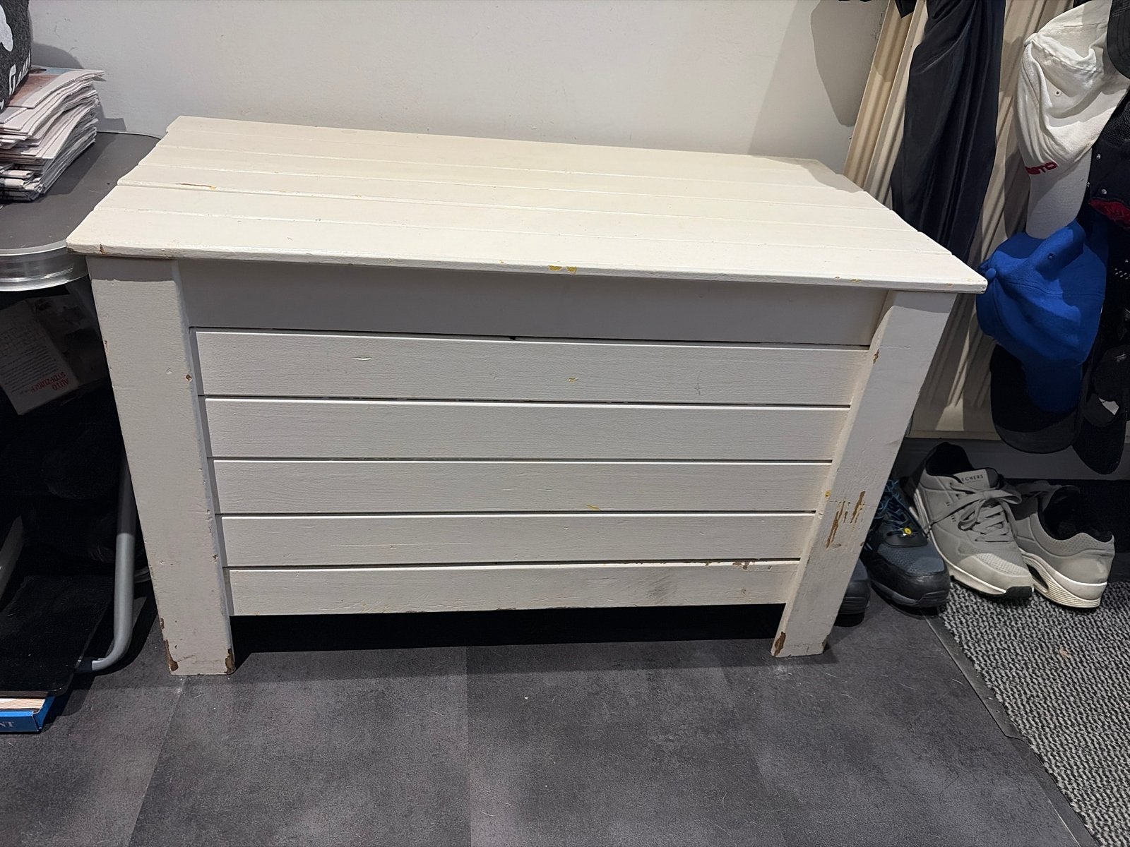 Witte houten opbergkist / bankje, Ophalen, 50 – 75, Gebruikt, 100 tot 150 cm