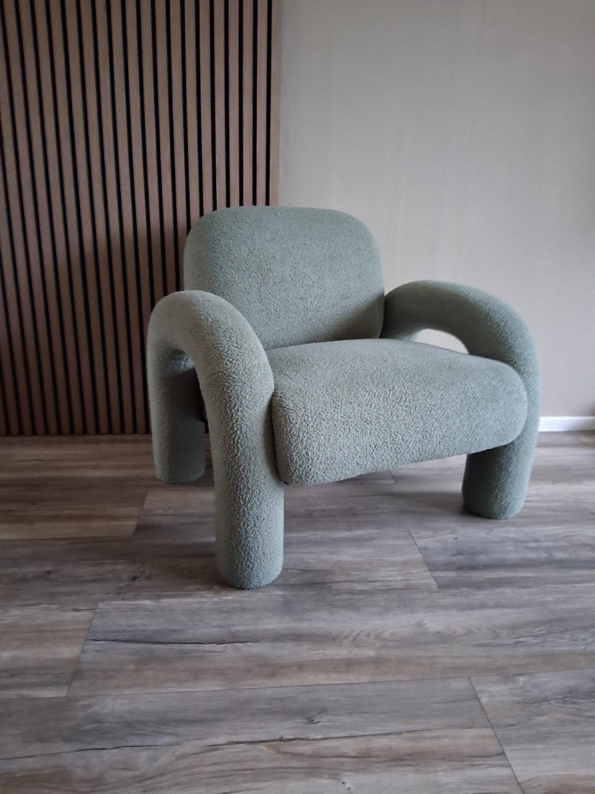 Teddy Bouclé Fauteuil Groen - Zo goed als nieuw, Huis en Inrichting, Fauteuils, Ophalen, Modern, Bouclé, 75 tot 100 cm, Zo goed als nieuw