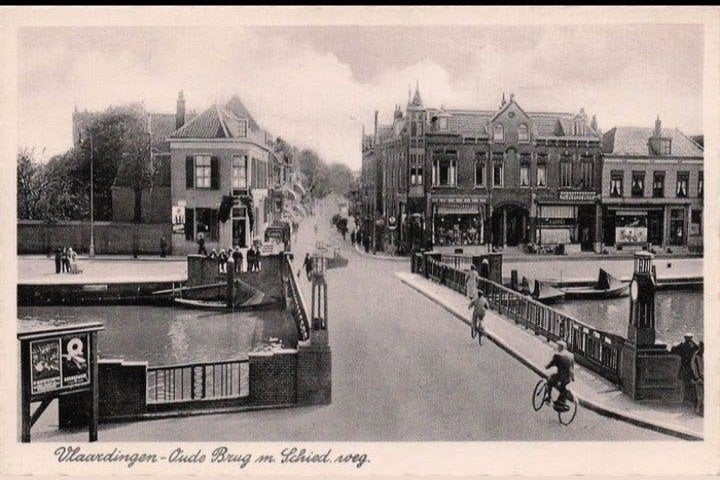 Vlaardingen Oude Brug & Schiedamscheweg met Kapper, Verzamelen, Ansichtkaarten | Nederland, Zuid-Holland, Verzenden