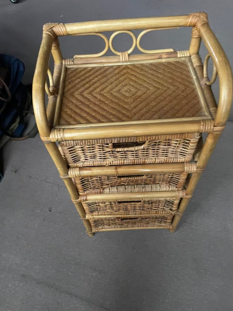 Rotan ladenkastje met 4 mandjes uitneembaar vintage kastje, Ophalen, 50 tot 100 cm, Zo goed als nieuw, 3 of 4 laden