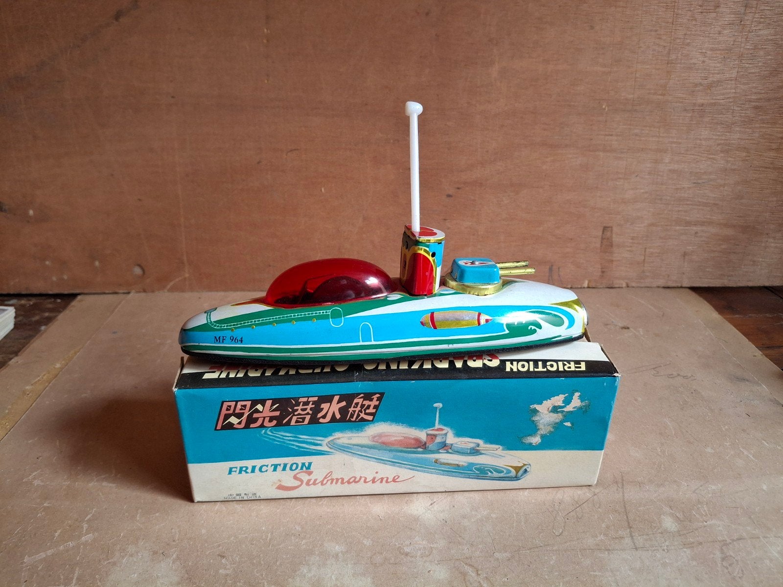 blikken onderzeeër MF 964 (met doos & werkende vonken), Antiek en Kunst, Antiek | Speelgoed, Ophalen of Verzenden