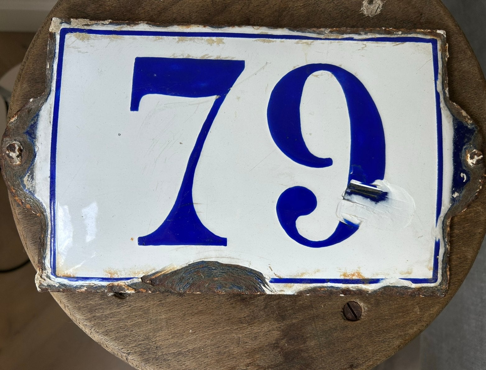 Frans emaille huisnummer 79, Ophalen of Verzenden