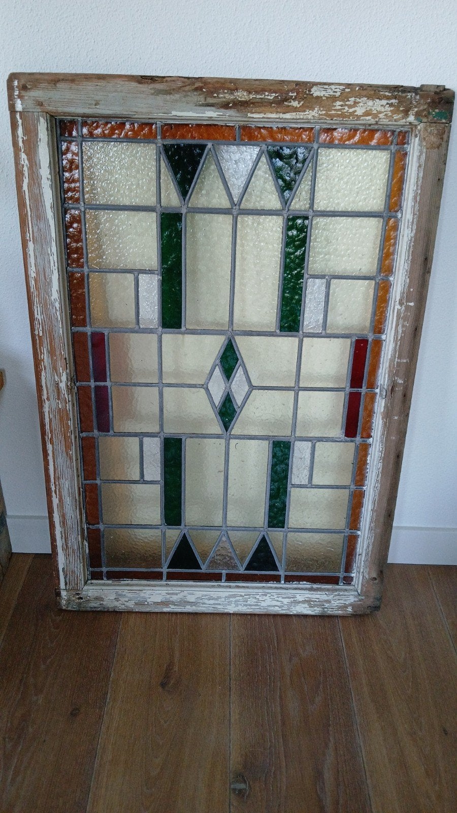 Oud boerderijraam met glas in lood, 103x68 cm, Ophalen