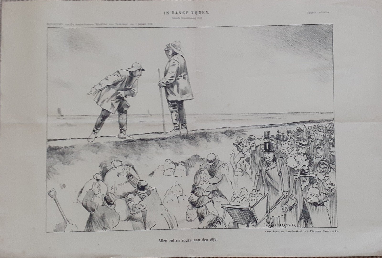 Historische prent: van J.B. Braakensiek (1915), Ophalen of Verzenden, Reproductie, Print/reproductie, Origineel