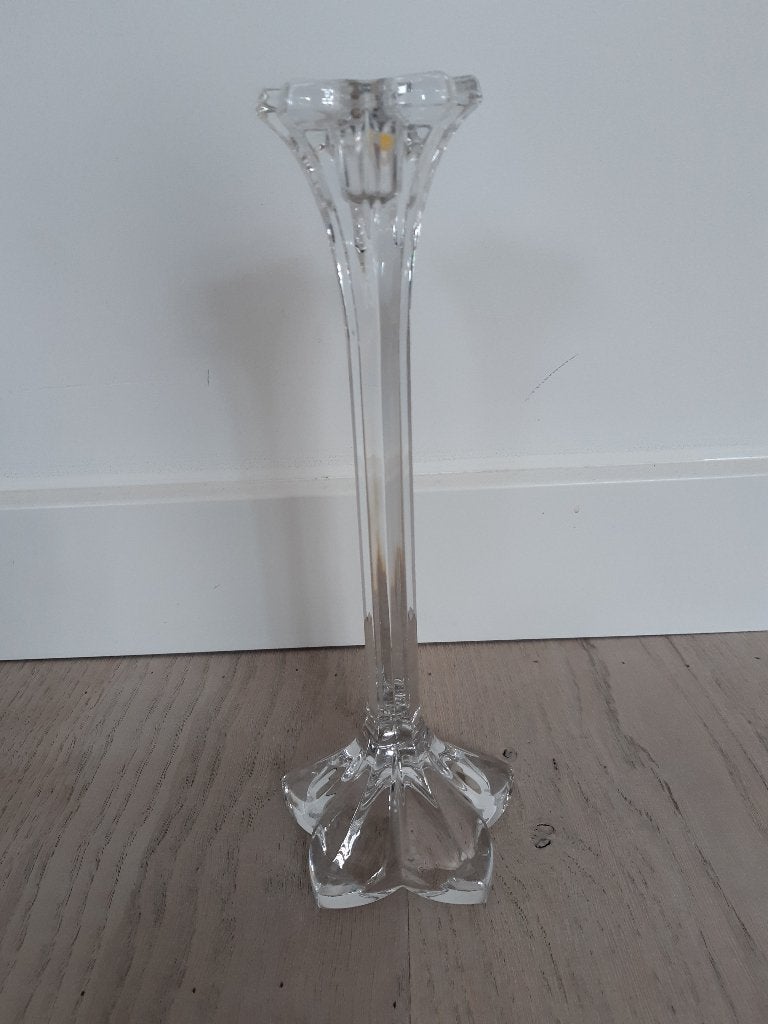 Kaarsen kandelaar van glas. 26cm hoog, 26 cm, Ophalen of Verzenden, Kandelaar, Glas