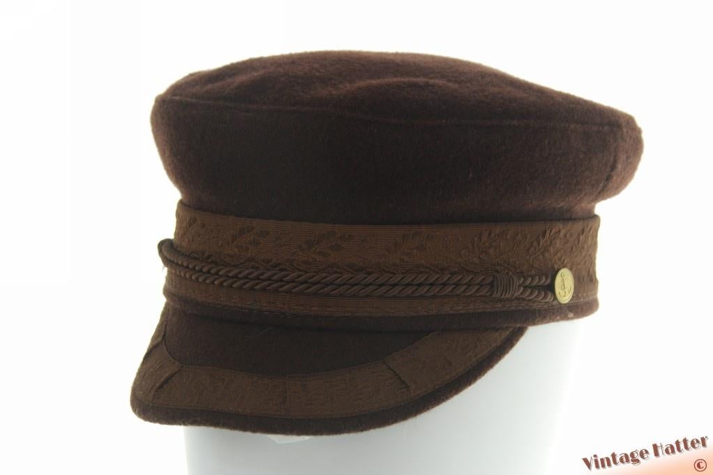 Vintage Kapiteinspet Elegante Mode bruin wol 56, Elegante Mode, Ophalen of Verzenden, Pet, 57 cm (M, 7⅛ inch) of minder