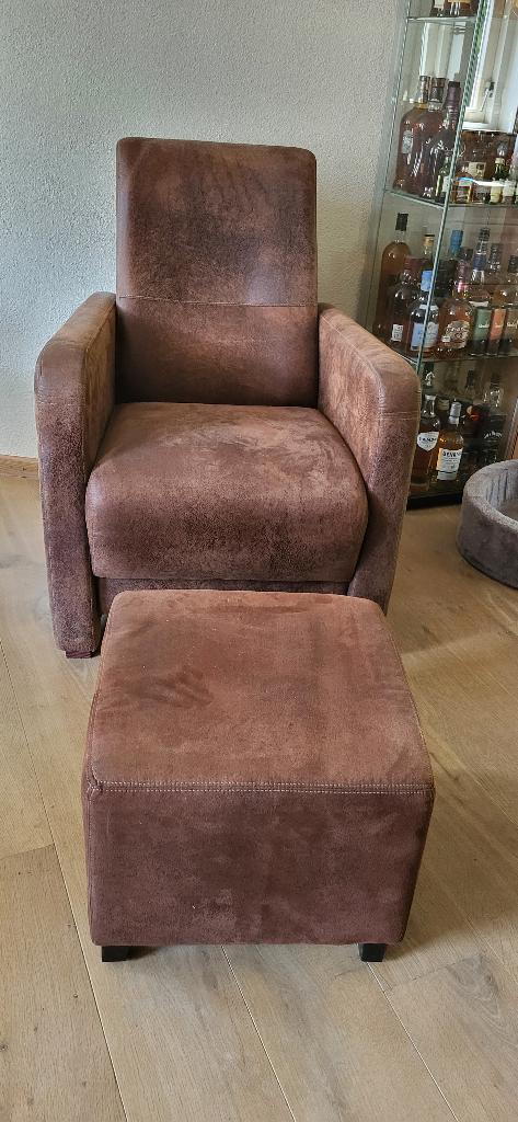 Relax fauteuil mét hocker, Huis en Inrichting, Fauteuils, Ophalen, Gebruikt, 75 tot 100 cm, Stof