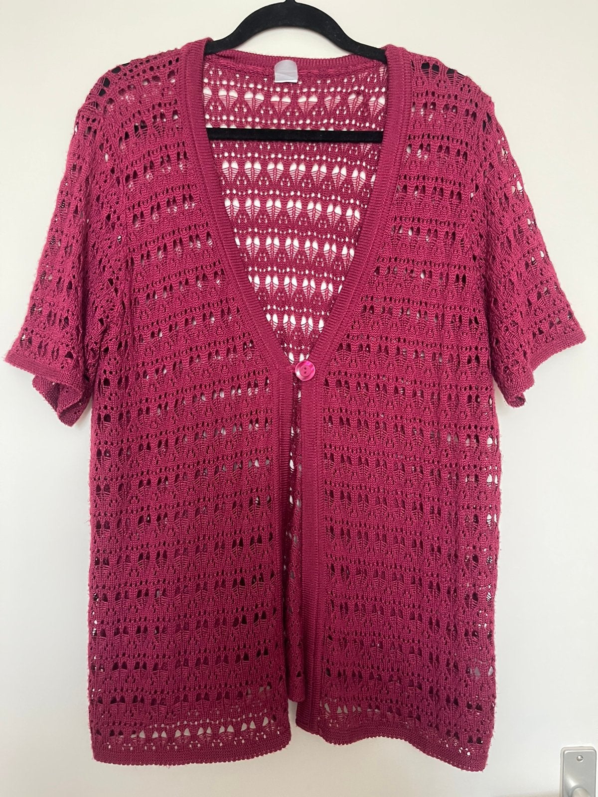 Gehaakt vest met korte mouwen maat 46 / 48, Ophalen of Verzenden, Zo goed als nieuw, Roze, Trui of Vest