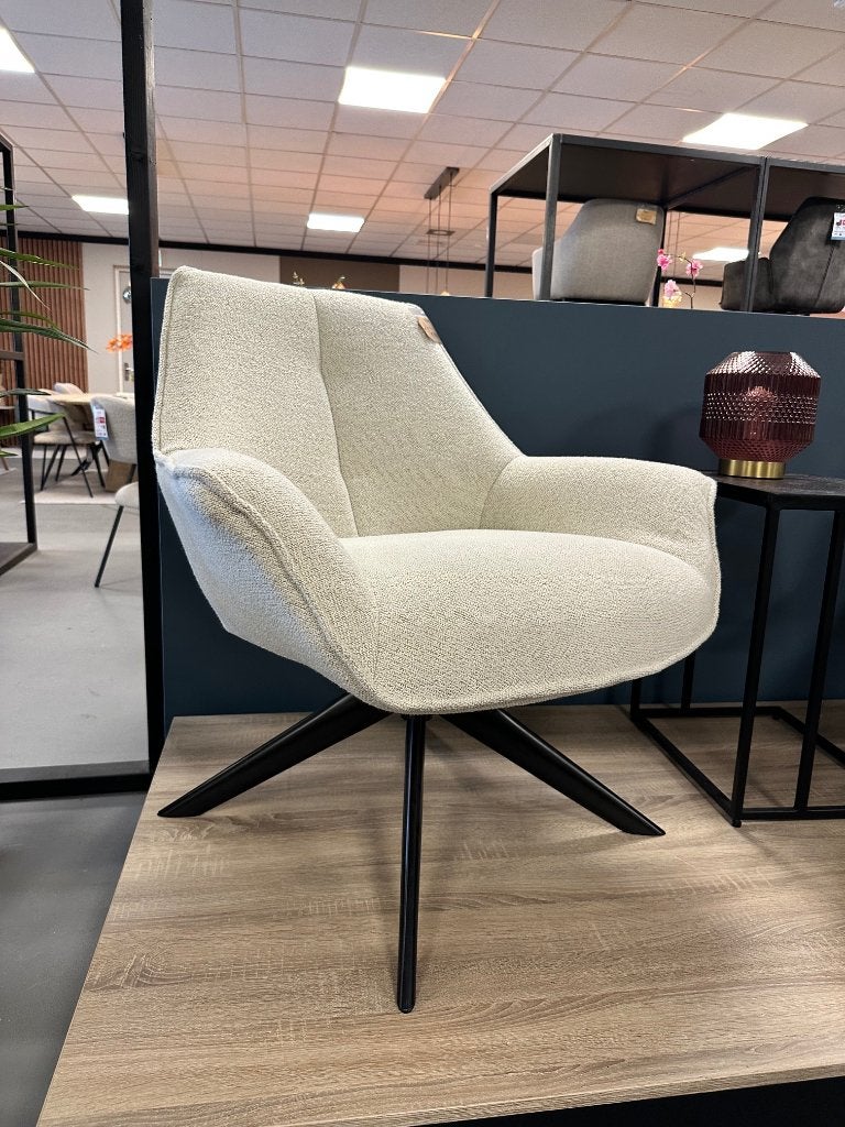 Draaibare fauteuil ecru - beige fauteuil draaibaar, Huis en Inrichting, Fauteuils, Nieuw, Stof, 50 tot 75 cm, 75 tot 100 cm, Ophalen