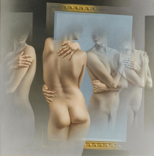 Poen de Wijs (1948) Acryl op Paneel " Lo Specchio " Ges Ged, Ophalen of Verzenden