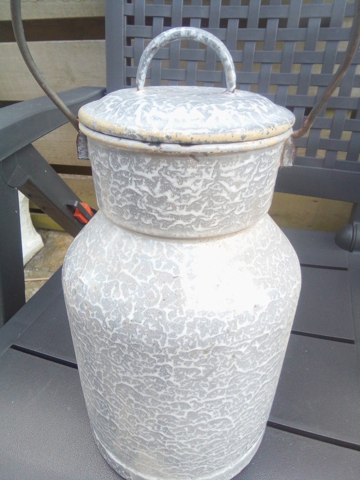 Vintage geëmailleerde melkbus met deksel en handvat, Ophalen of Verzenden