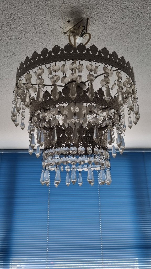 Oosterse hanglamp 30cm hoogte, metaal met kunststof kralen, Ophalen of Verzenden, Gebruikt, Metaal