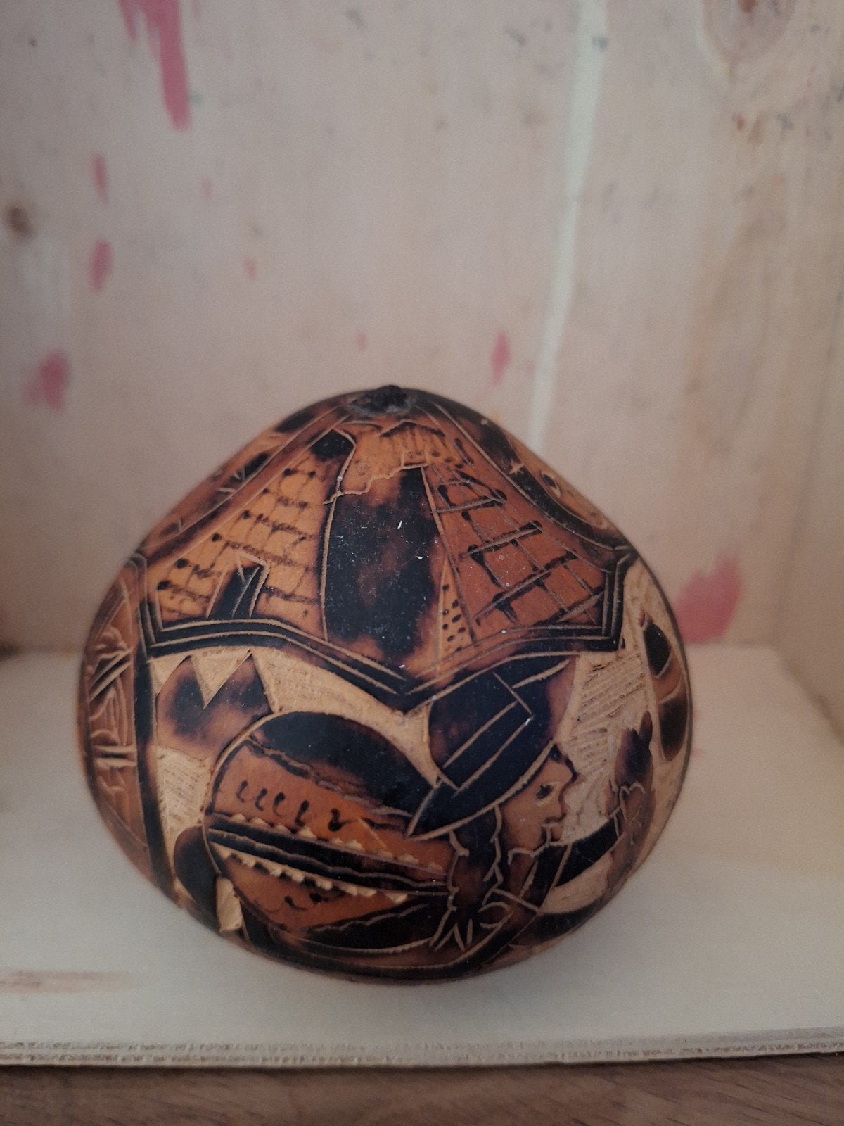 Handgesneden Kalebas Decoratie - Uniek Kunstwerk, Ophalen of Verzenden