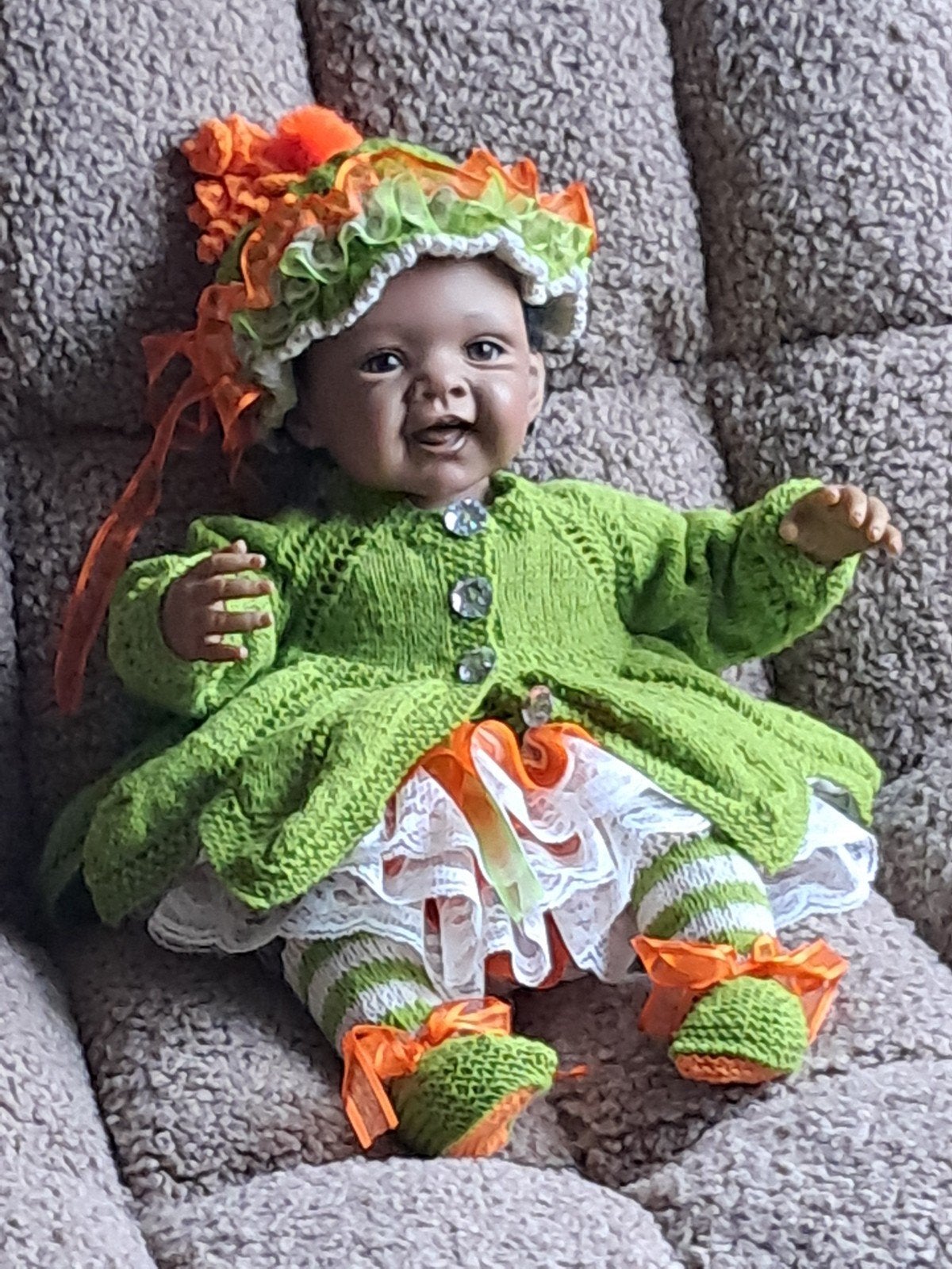 Halloween set reborn/newborn maat 50 zelfgebreid met kant, Ophalen of Verzenden, Nieuw, Babypop, Levensecht of Reborn