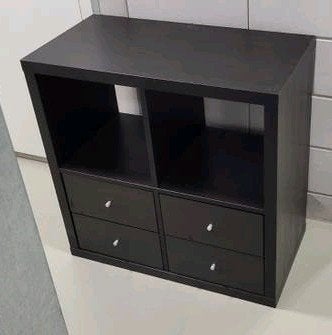 Zwartbruin KALLAX kast met 4 lades - 76,5 x 76,5 x 39cm, Ophalen, Gebruikt