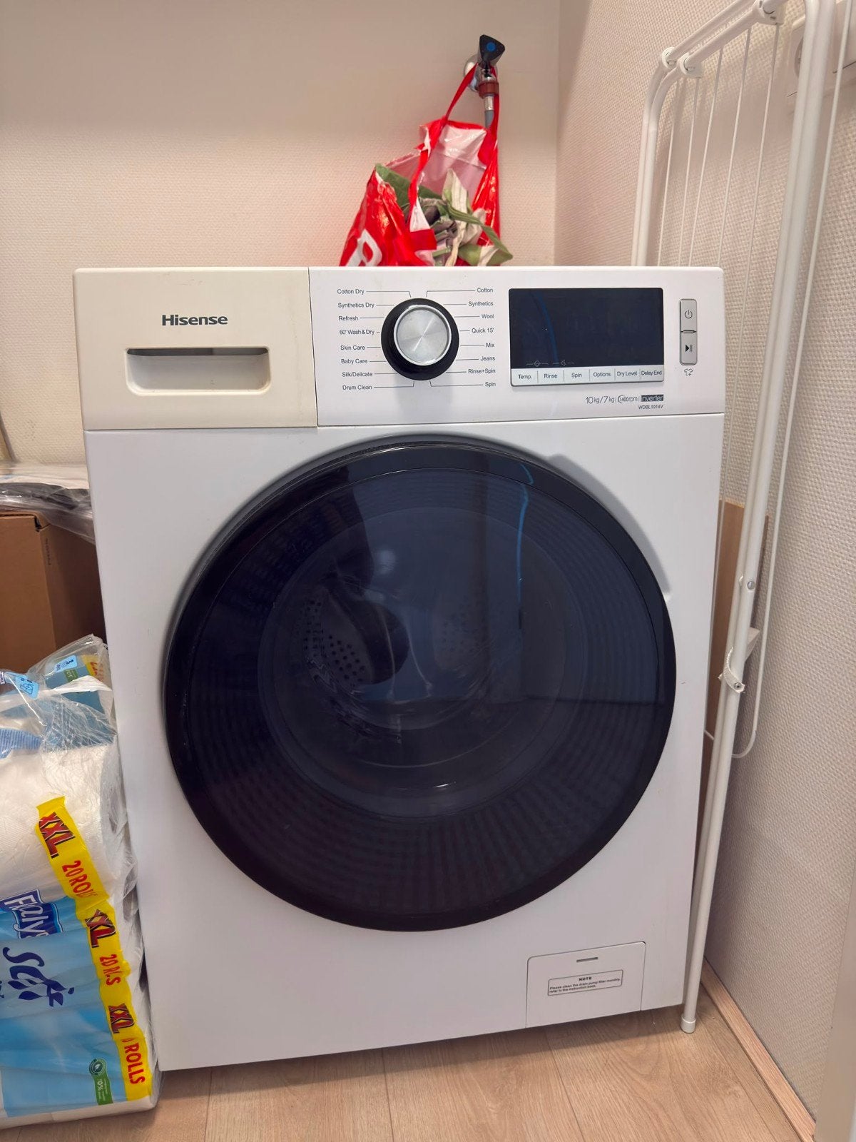 Hisense WDBL1014V Was-Droger 10kg/7kg 1400rpm Inverter, 8 tot 10 kg, Ophalen, Gebruikt
