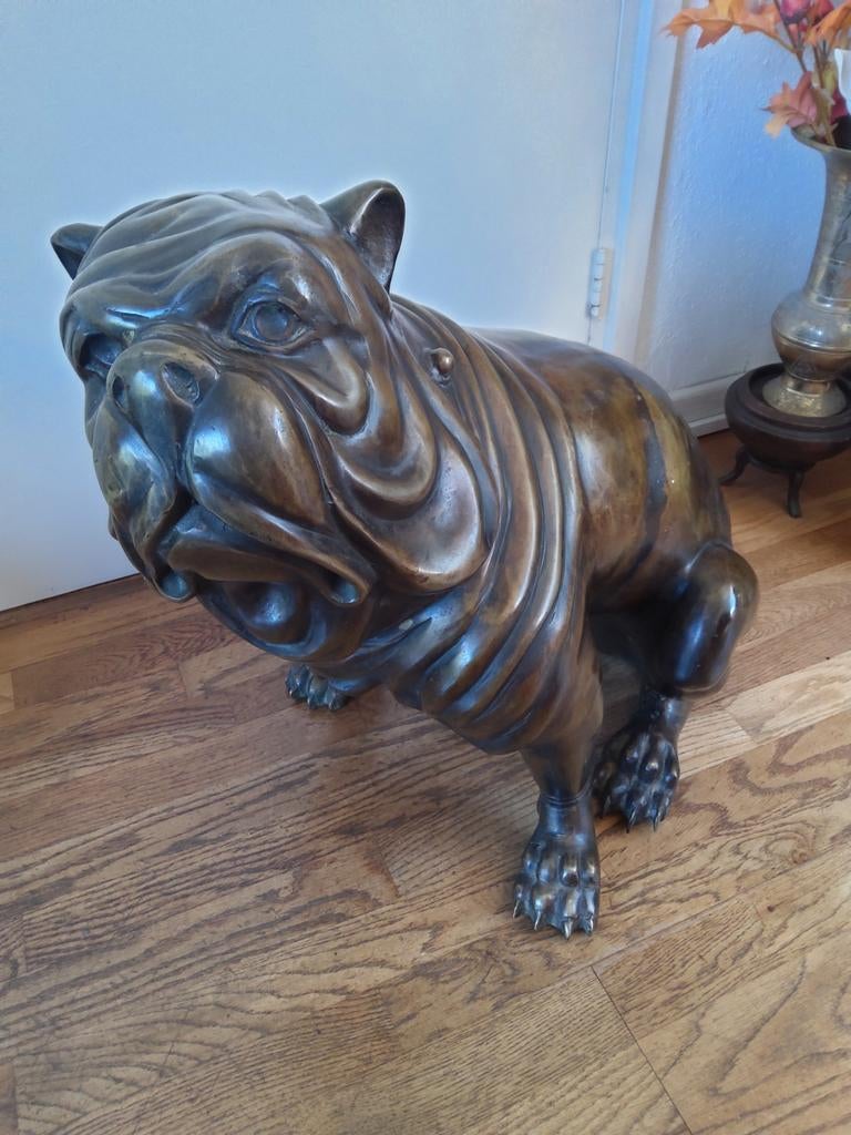 Grote bronzen Buldog beeld, Ophalen, 50 - 100 cm, Beeld, Bruin