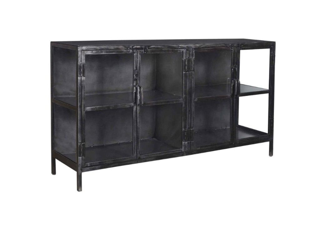 Industrieel dressoir, Huis en Inrichting, Kasten | Dressoirs, Zo goed als nieuw, 150 tot 200 cm, 25 tot 50 cm, Met deur(en), Glas