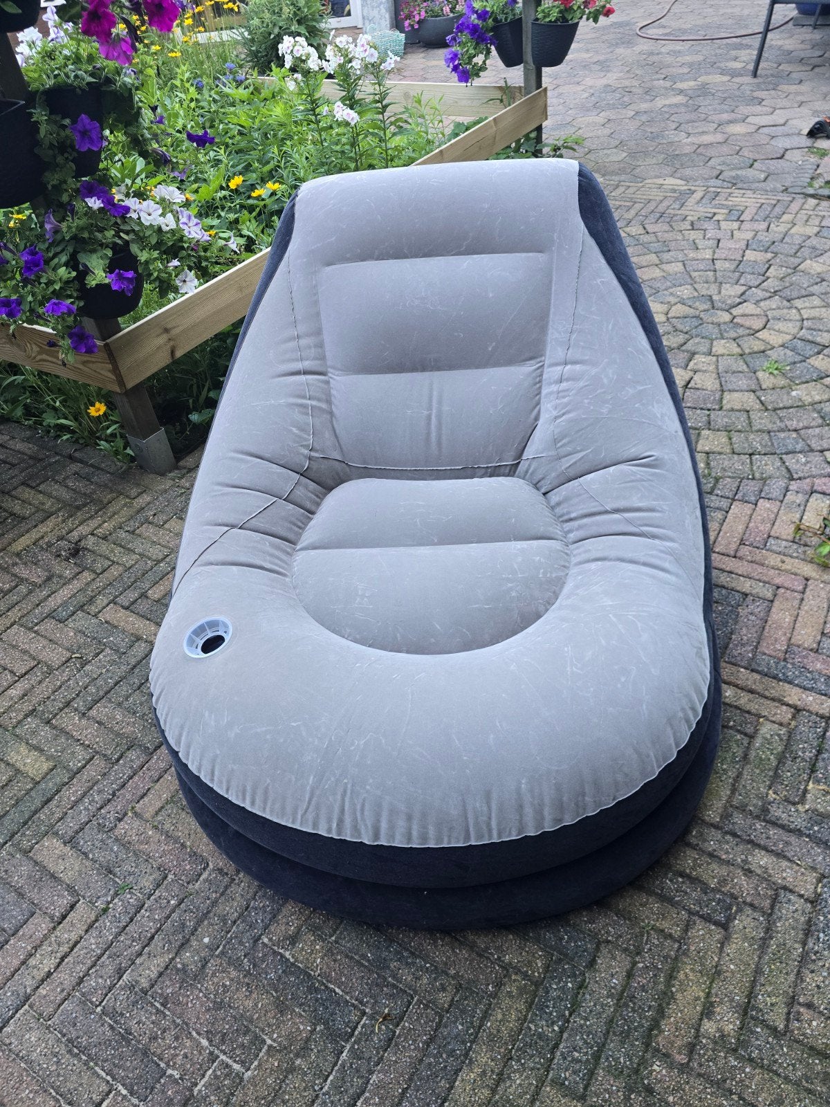 Comfortabele opblaasbare fauteuil - Grijs, Ophalen of Verzenden, Gebruikt