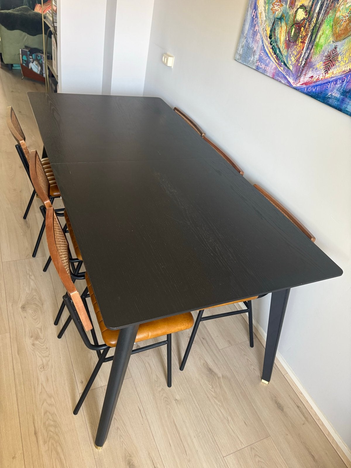 Uitschuifbare eettafel met 6 stoelen, Ophalen, Eikenhout, 200 cm of meer, 50 tot 100 cm