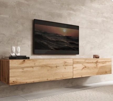 TV-meubel, zwevend, 100 tot 150 cm, Eikenhout, Nieuw, Ophalen of Verzenden