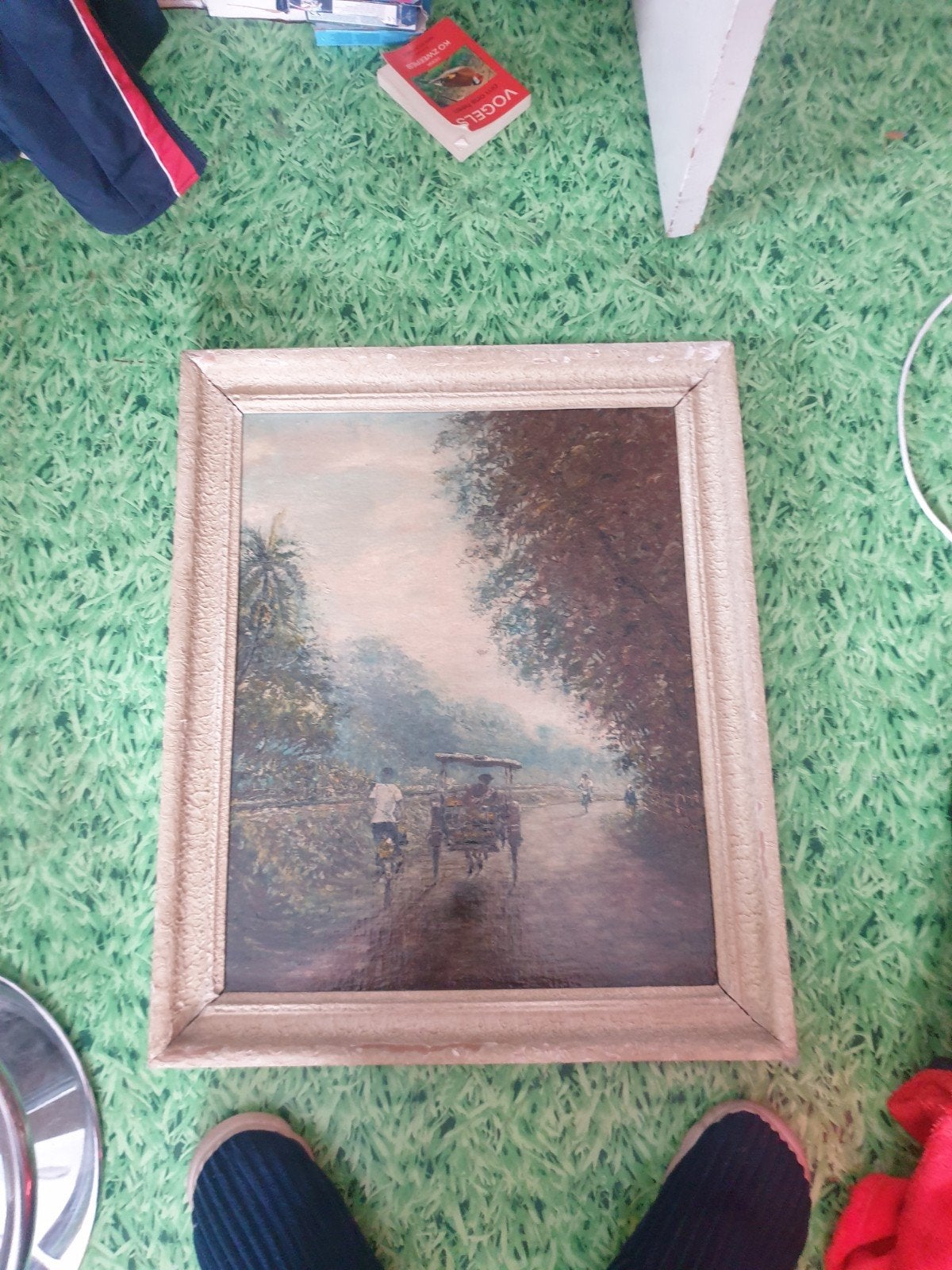 Indisch schilderij met landschap en figuren, 65x40 cm, Ophalen